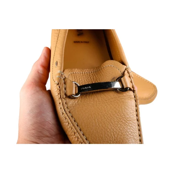 PRADA Women’s 37.5 (US 7) Sand Leather Beige Loafers Flats Shoes - Picture 9 of 9